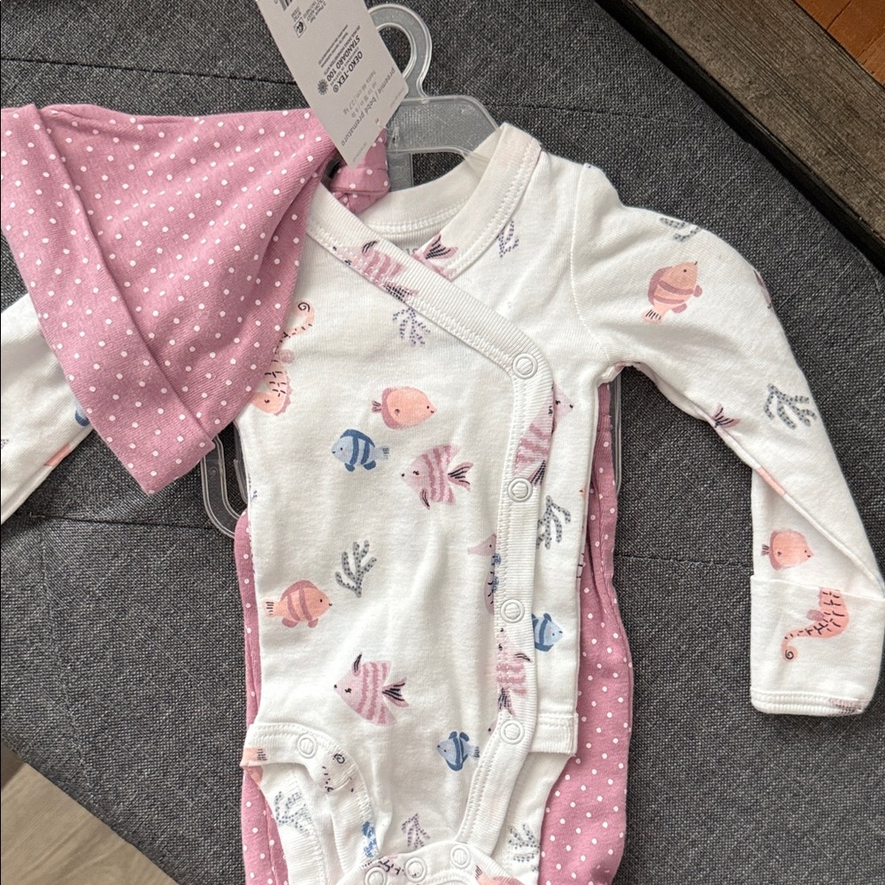 Carter's Pink and White Fish Print Bodysuit Set